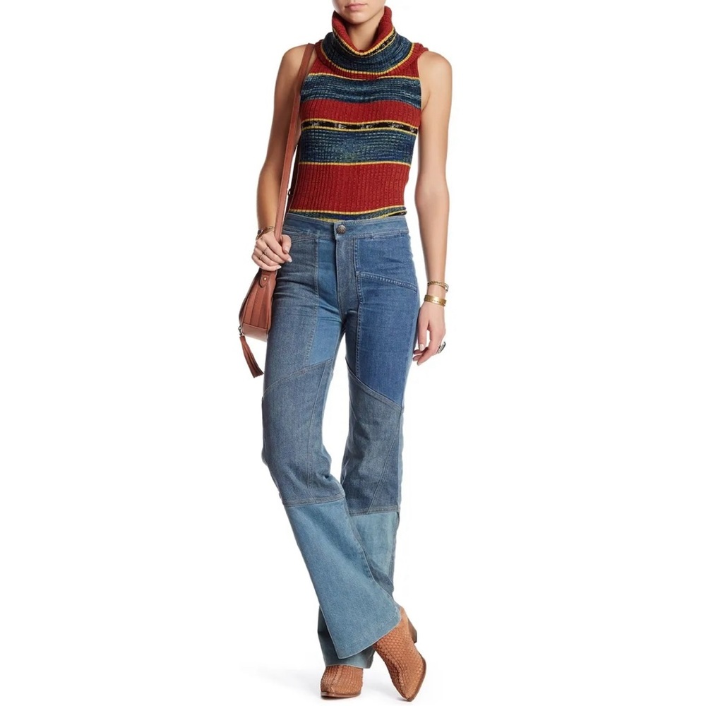 Free People Alissa's Patchwork Flare Blue Jeans